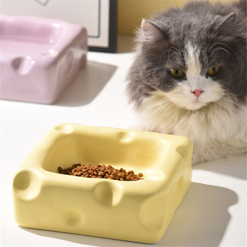 cheese-shaped ceramic pet bowl, view 9 - MRSLM