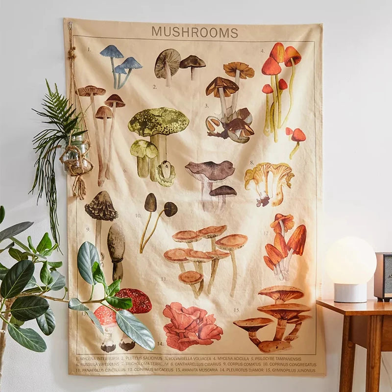 mushroom botanical tapestry wall hanging, view 2 - MRSLM
