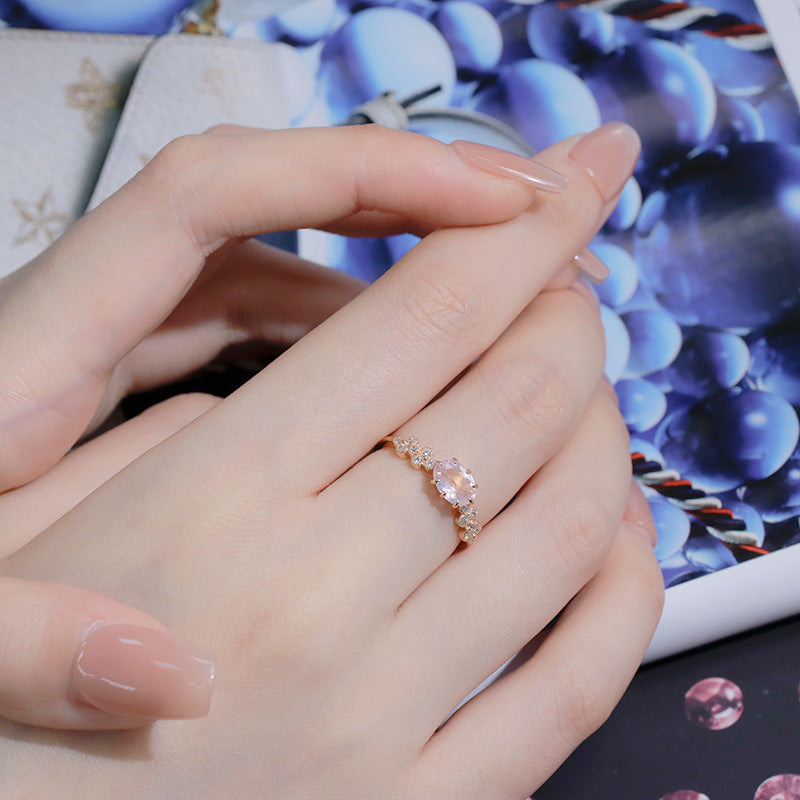 s925 silver pink crystal ring - MRSLM