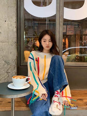 fringed striped sweater for women, view 9 - MRSLM