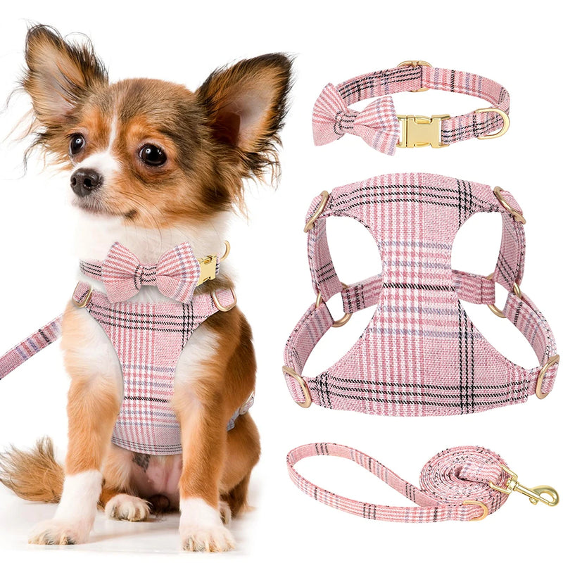 fashion dog harness leash set with bowtie, view 5 - MRSLM