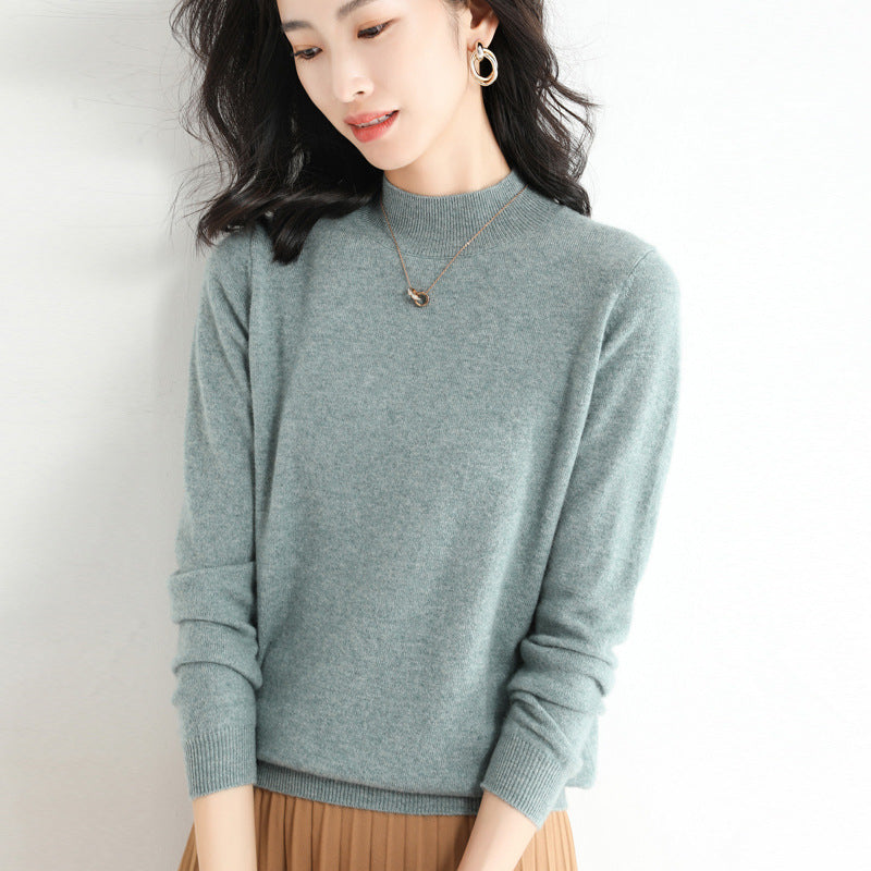 women's half turtleneck thin knit sweater, view 2 - MRSLM