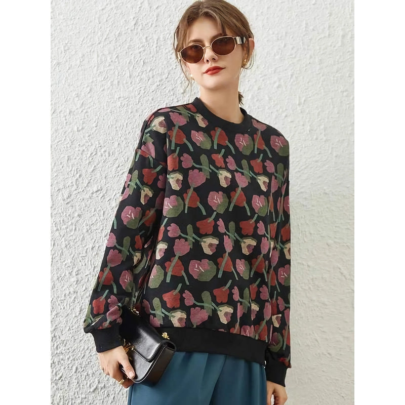 retro floral print loose-fit sweatshirt, view 3 - MRSLM