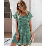V-neck ruffled A-line dress, view 32 - MRSLM