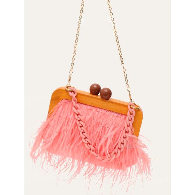 feather evening clutch with acrylic chain, view 5 - MRSLM