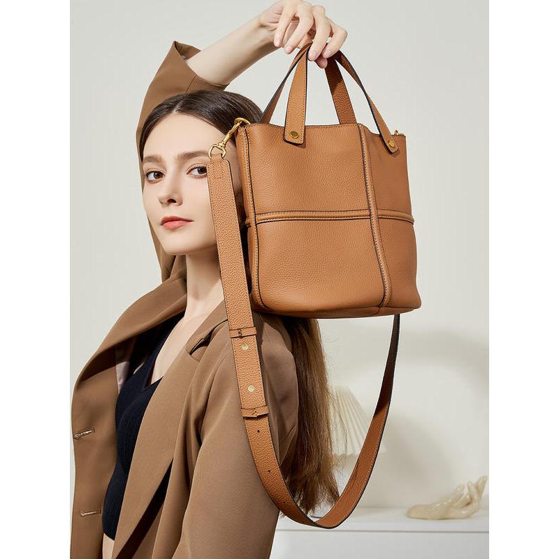 Genuine leather bucket tote bag, view 5 - MRSLM