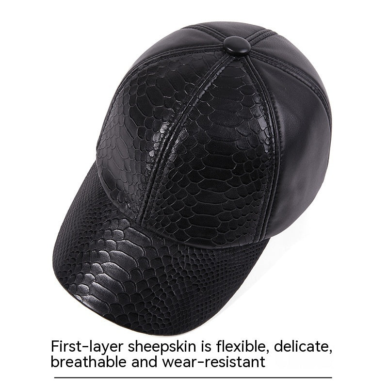 leather dome cap, embossed pattern, view 4 - MRSLM