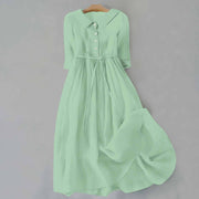 Pleated lace-up cotton long dress, view 9 - MRSLM