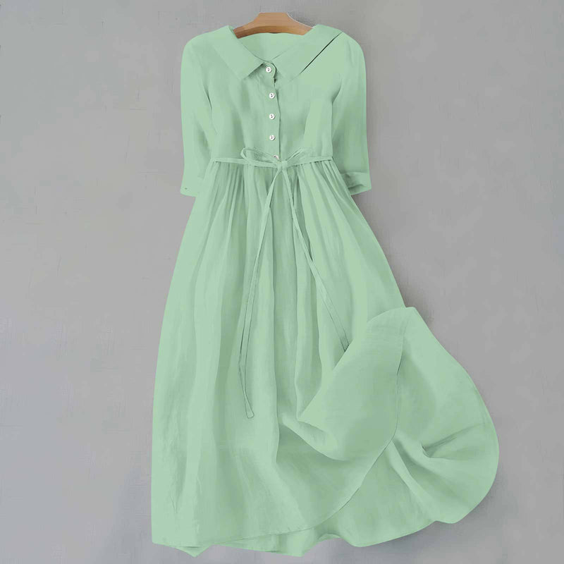 Pleated lace-up cotton long dress, view 9 - MRSLM