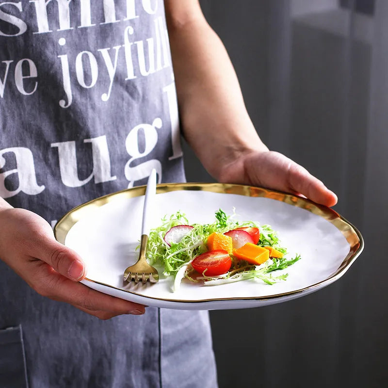 ceramic platter with gold edge, view 9 - MRSLM