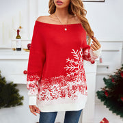 Women's red snowflake jacquard Christmas sweater, view 2 - MRSLM