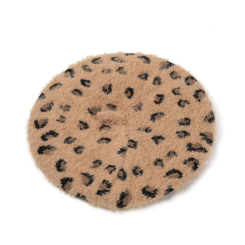 leopard knitted plush beret, view 7 - MRSLM
