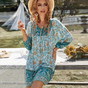 bohemian printed lace-up dress, view 2 - MRSLM