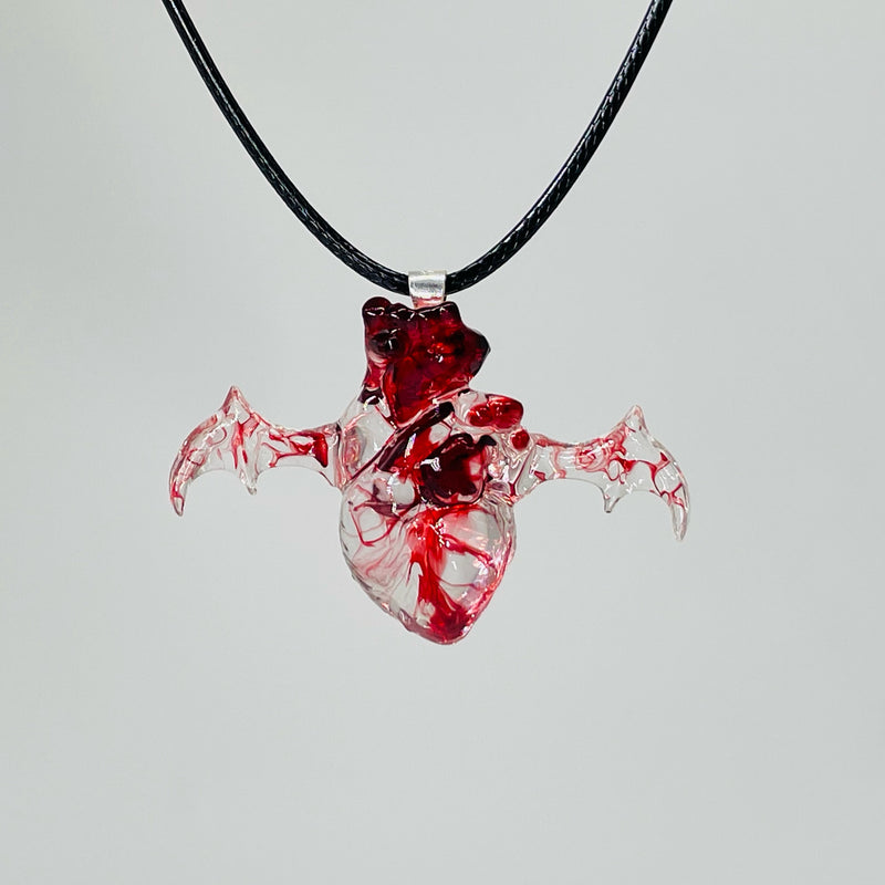 Handmade gothic red heart pendant necklace, view 5 - MRSLM