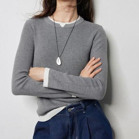 slim fit contrast knit sweater - MRSLM