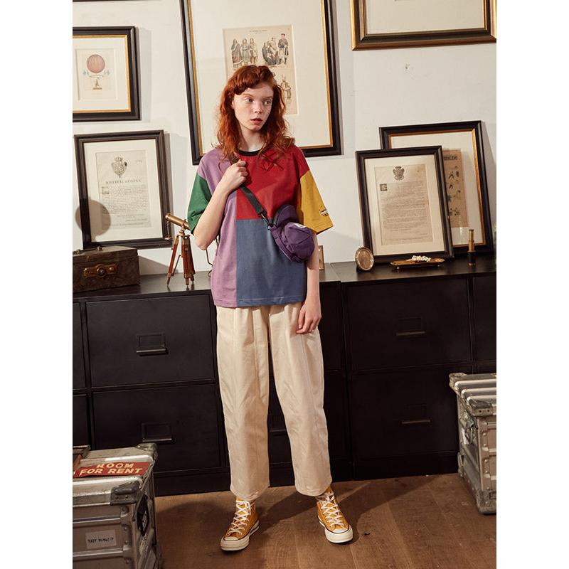 Color block cotton tee with embroidered cuffs, view 7 - MRSLM