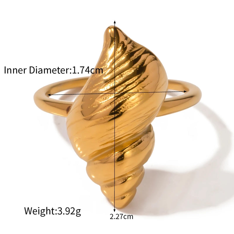 conch textured gold plated ring, view 2 - MRSLM