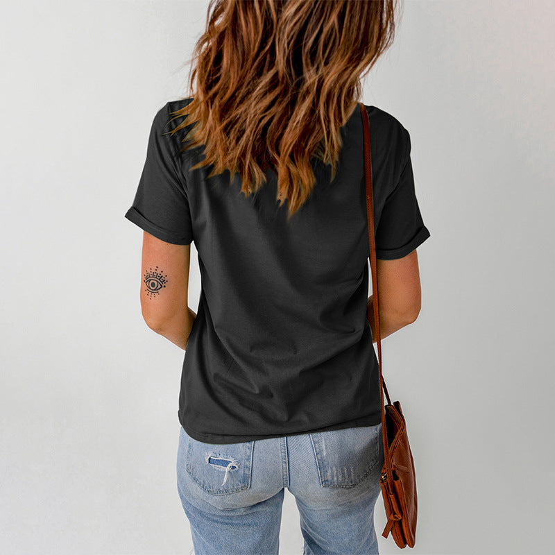 Women's Printed Pullover Summer Short-sleeved Round Neck T-shirt