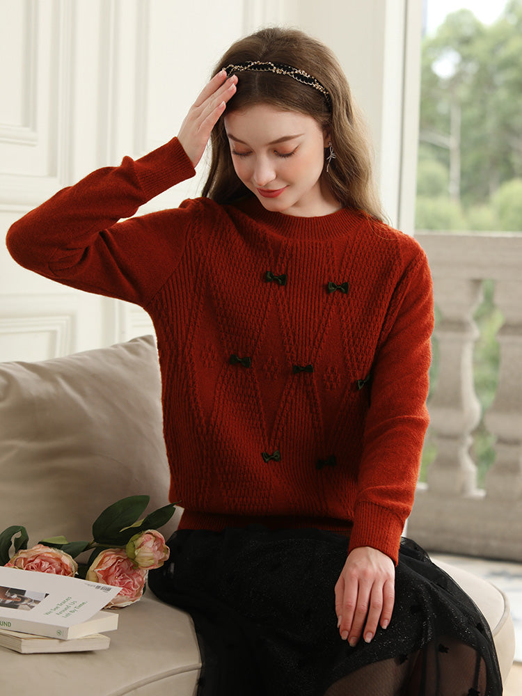 Women's red bow sweater, view 4 - MRSLM