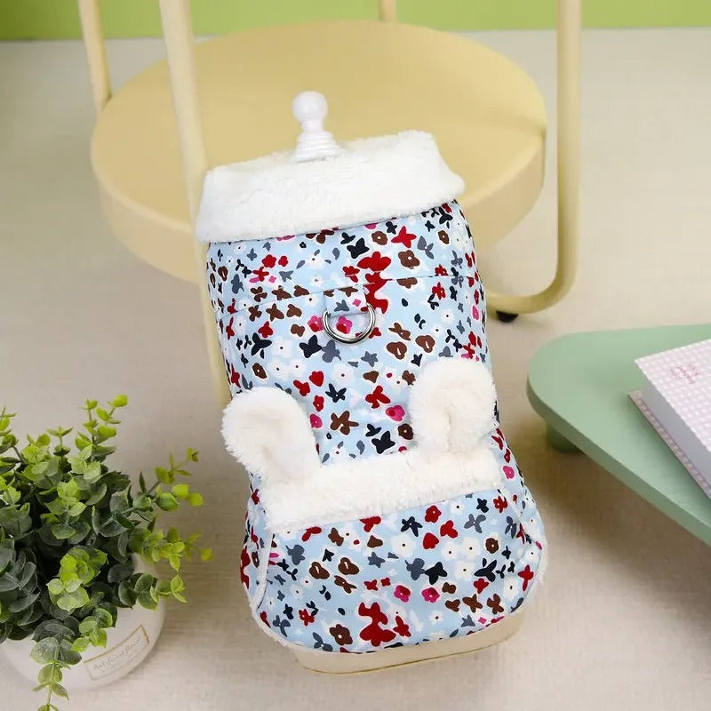 floral plush dog parka with cute ears, view 4 - MRSLM