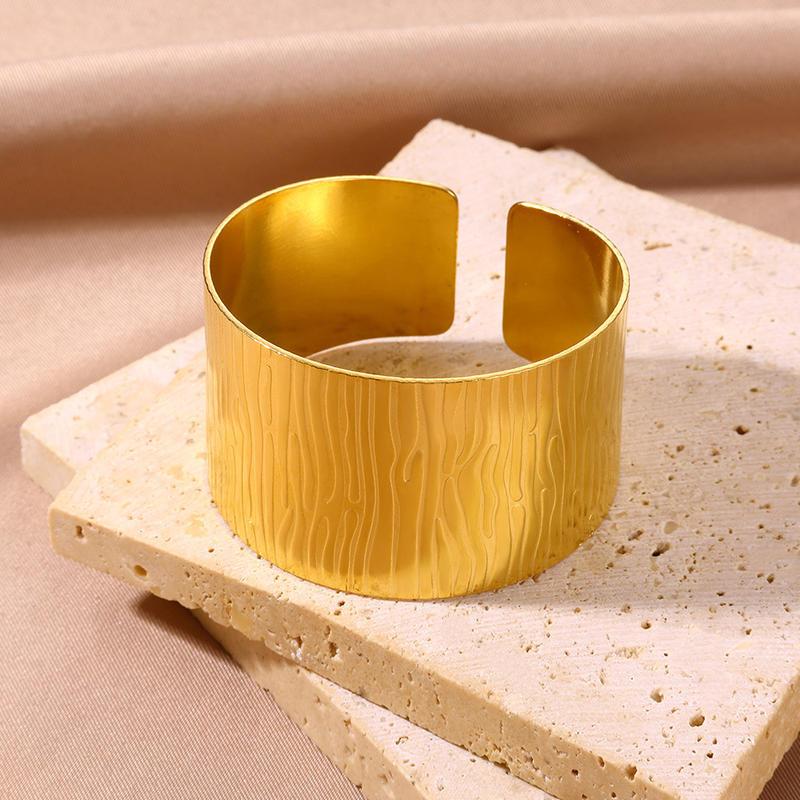 gold stainless steel cuff bracelet, view 3 - MRSLM