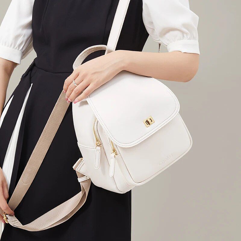 cream leather backpack, view 3 - MRSLM