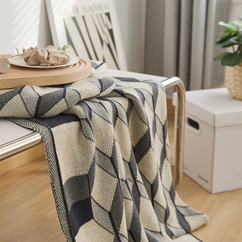 3d cube cotton knitted plaid blanket, view 7 - MRSLM