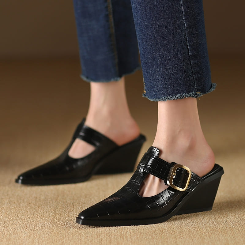 leather wedge mules, view 5 - MRSLM