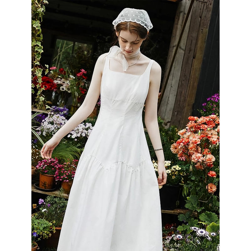 white suspender long dress, view 3 - MRSLM
