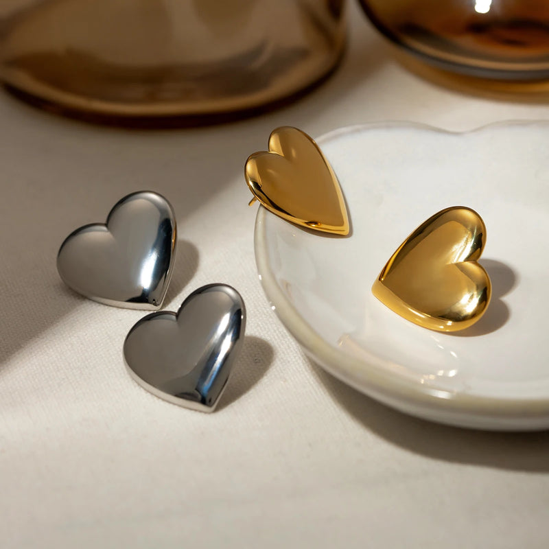 gold plated heart stud earrings, view 5 - MRSLM