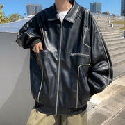 men's loose pu leather coat, view 4 - MRSLM