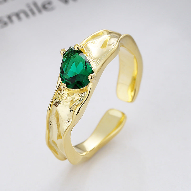 s925 silver green zircon irregular ring, view 2 - MRSLM