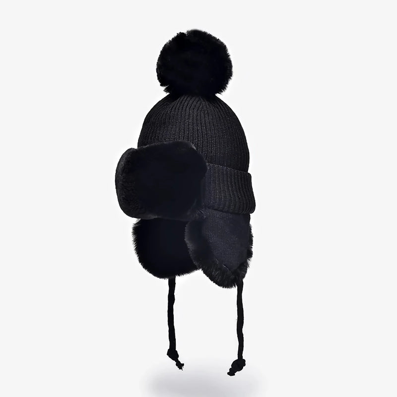Women's faux fur knitted beanie with earflaps, view 5 - MRSLM