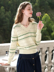 apricot v-neck hollow knit sweater, view 5 - MRSLM