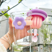 flower glass cup with lid, straw and infuser, view 7 - MRSLM