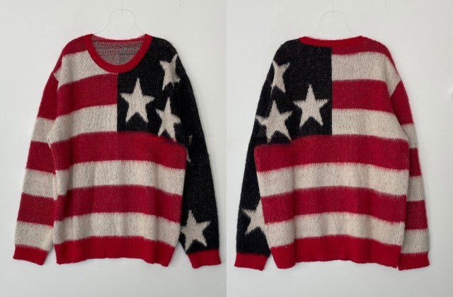 women's vintage star stripe pullover sweater, view 6 - MRSLM