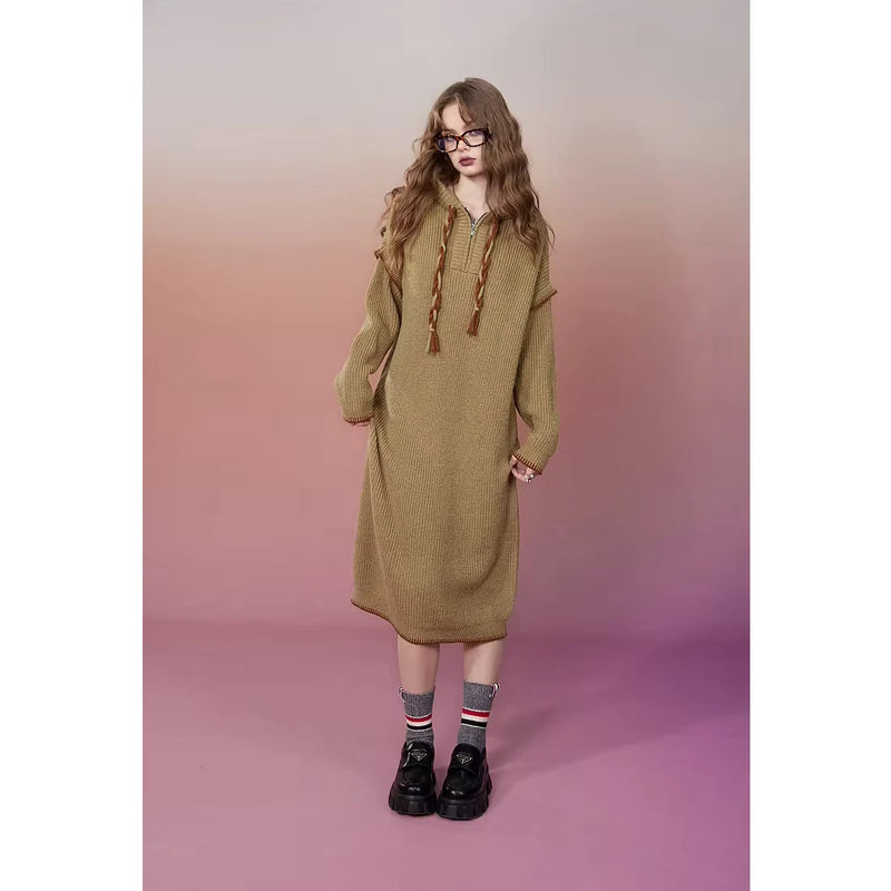 plus size hoodie knitted dress, view 3 - MRSLM