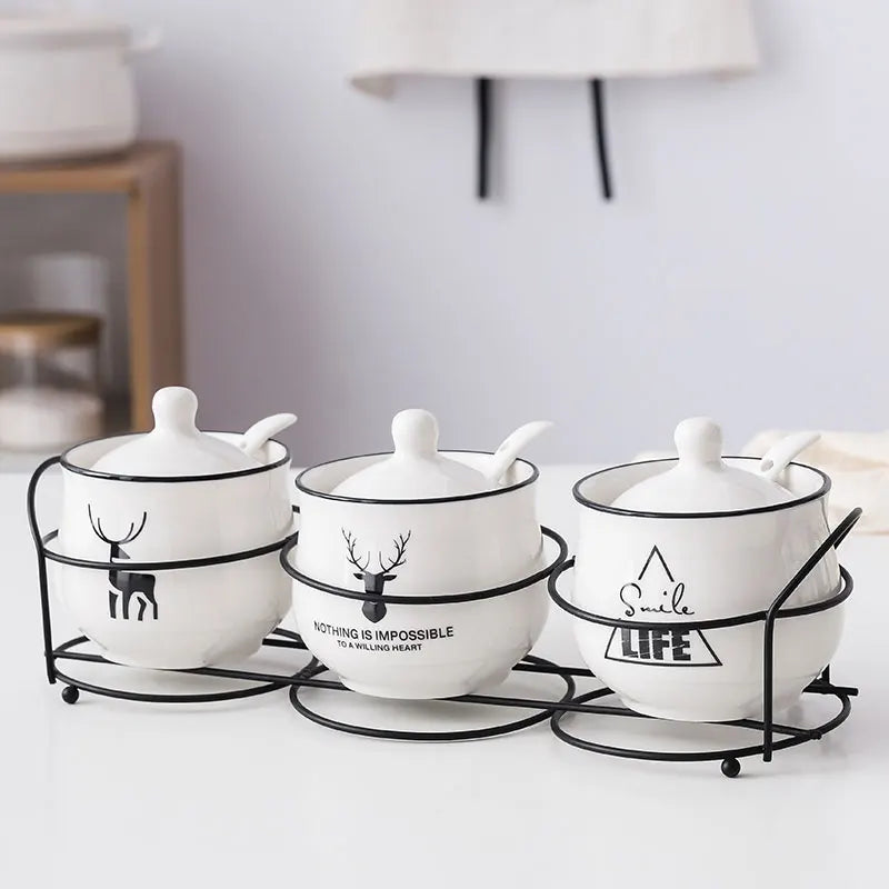 Ceramic spice jar set with spoon and lid, view 3 - MRSLM
