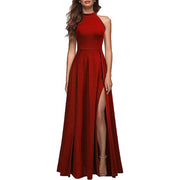 halter slit evening dress, view 3 - MRSLM