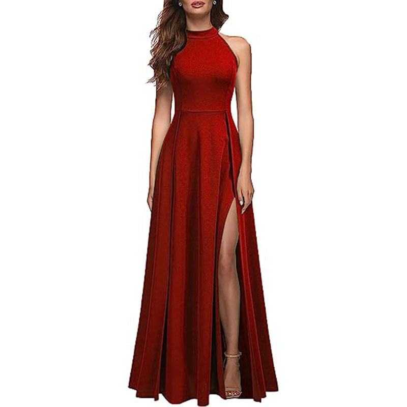 halter slit evening dress, view 3 - MRSLM