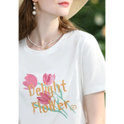 Tulip print slim-fit cotton T-shirt, view 5 - MRSLM
