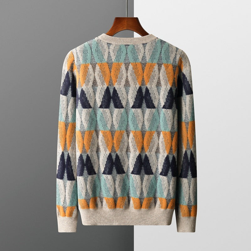 Retro Contrast Color Thick Loose Knitted Bottoming Shirt