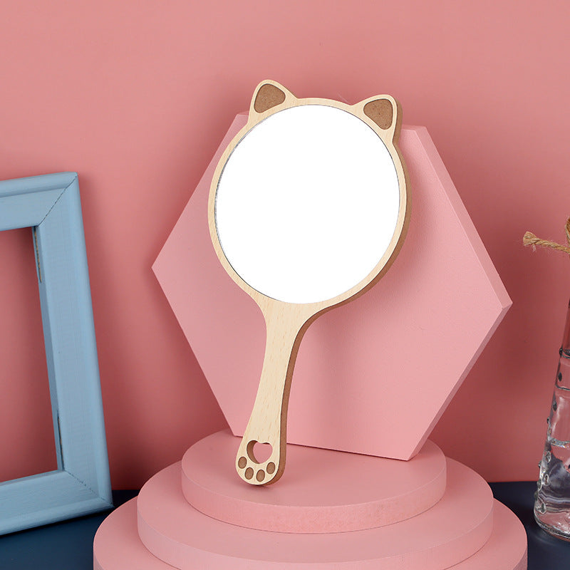 wooden handheld makeup mirror, view 2 - MRSLM