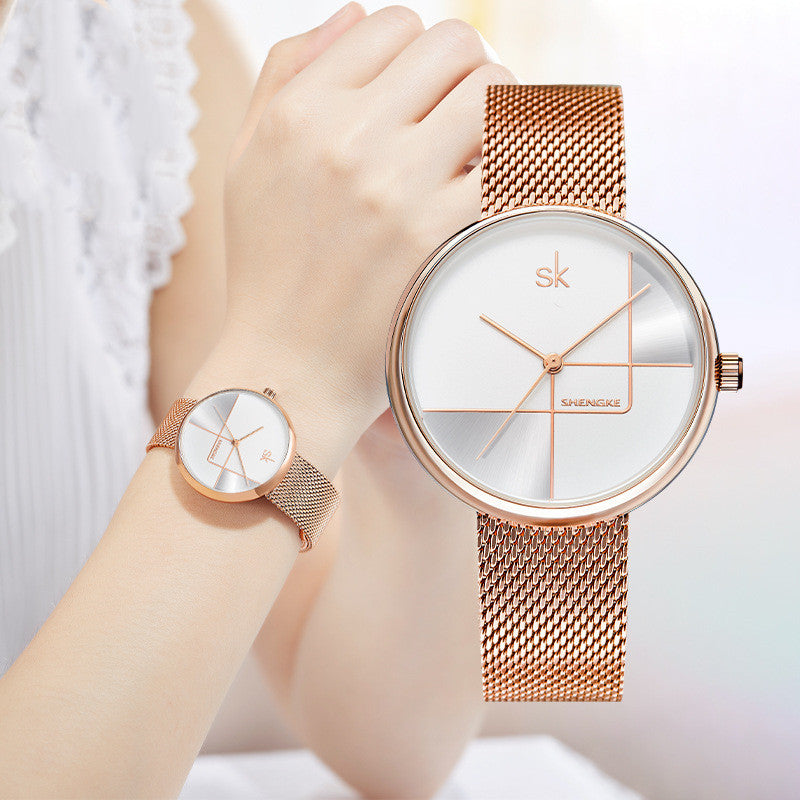 Women's geometric quartz watch with mesh strap - MRSLM