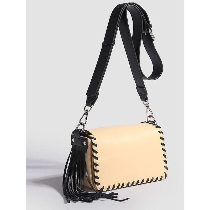 woven tassel flap messenger handbag, view 2 - MRSLM