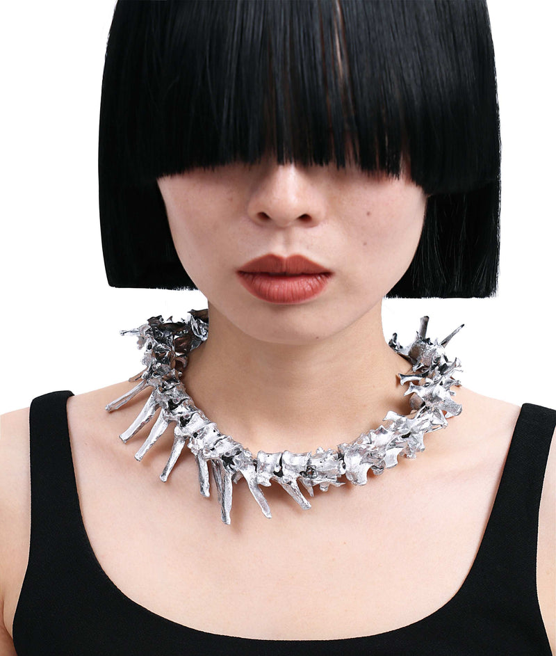 punk bone chain silver couple necklace, view 5 - MRSLM