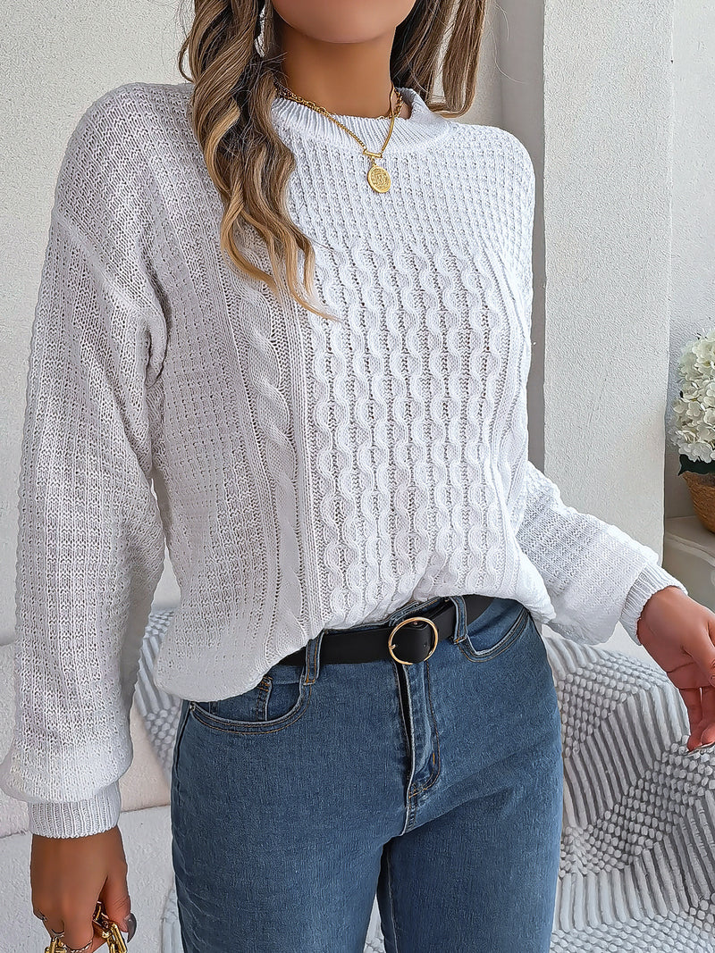 Women's cable-knit lantern-sleeve sweater, view 7 - MRSLM