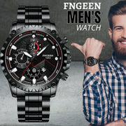 men's black stainless steel luminous quartz watch, view 8 - MRSLM