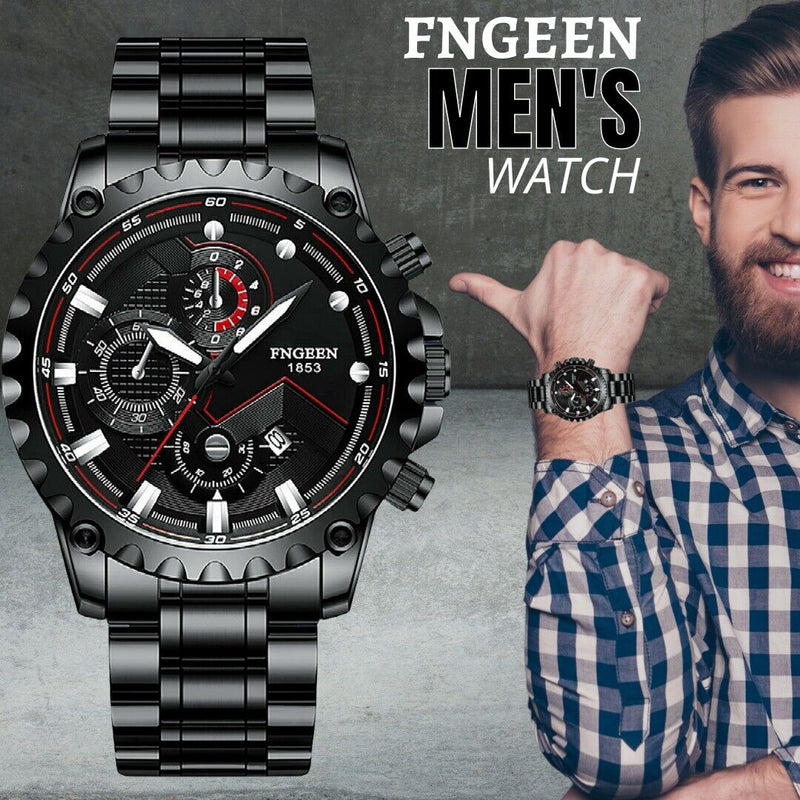 men's black stainless steel luminous quartz watch, view 8 - MRSLM