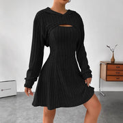 hooded shawl vest and short skirt set, view 2 - MRSLM